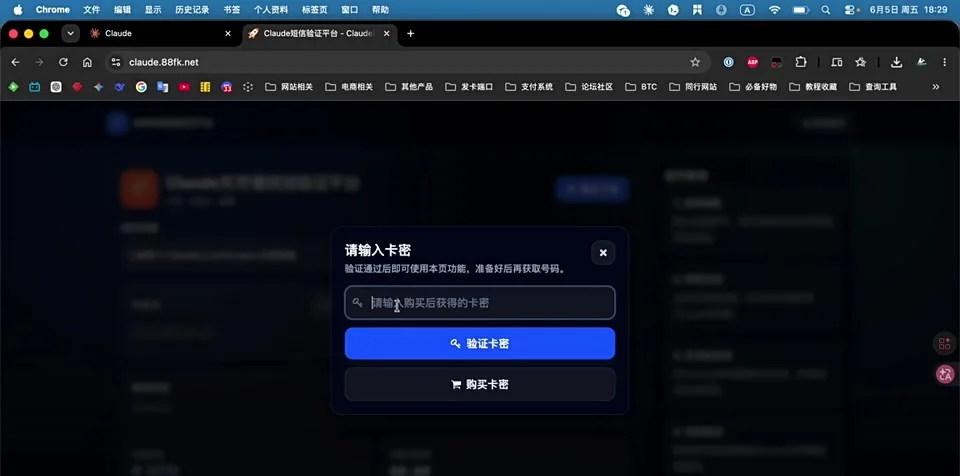 输入 Claude 验证卡密