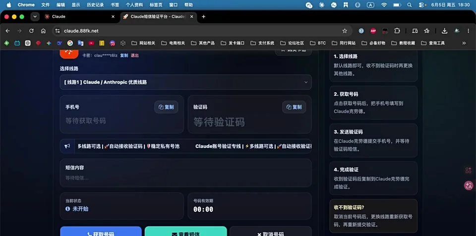 将手机号填写到 Claude 验证页面