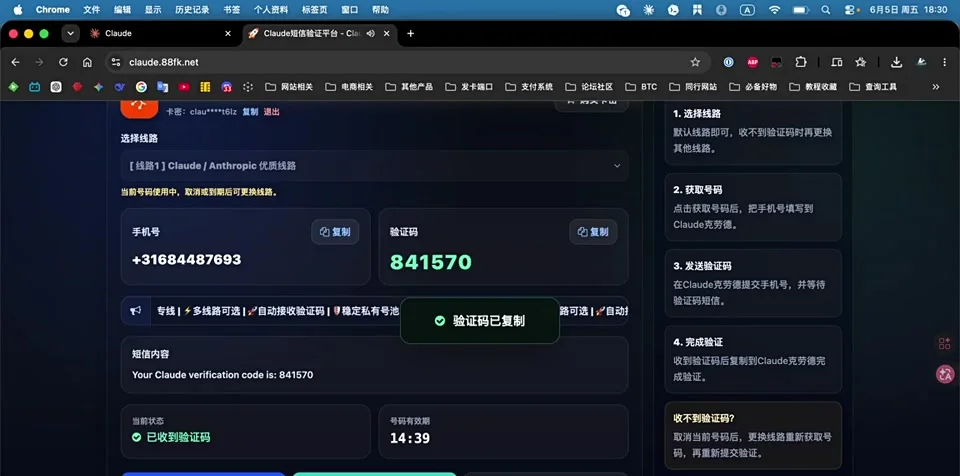 等待 Claude 验证码返回