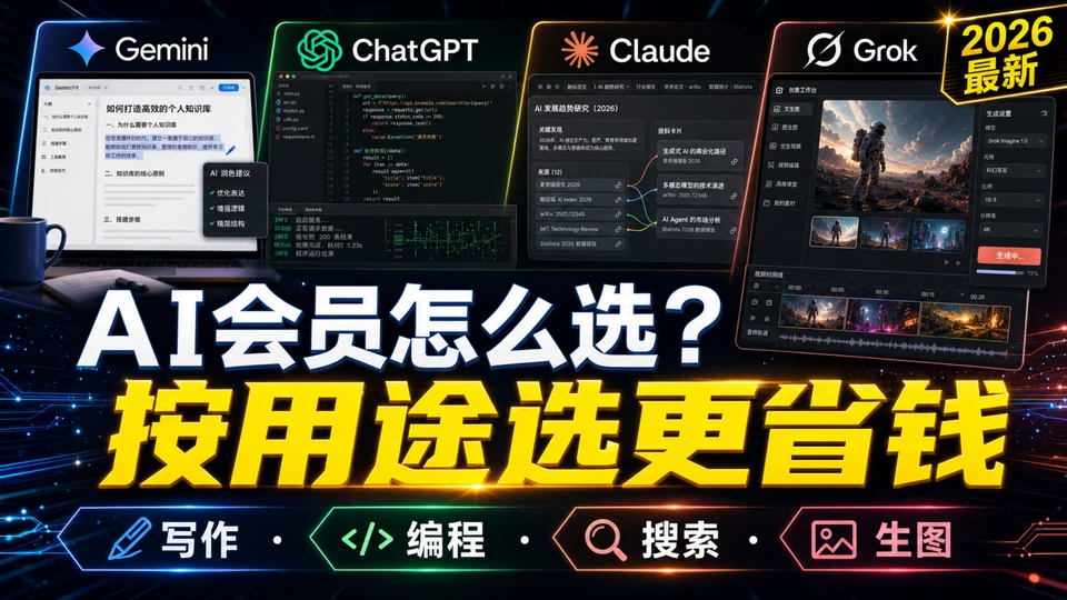 Gemini、ChatGPT、Claude、Grok怎么选?AI会员充值前对比