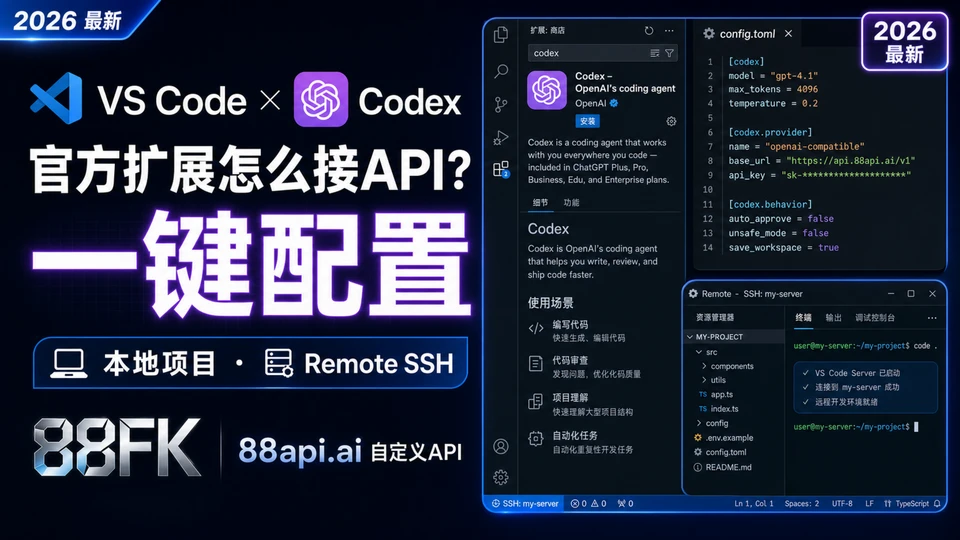 VS Code配置Codex教程：安装扩展并接入自定义API